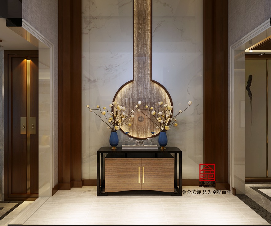 鑫界王府別墅裝修-中式風格-玄關