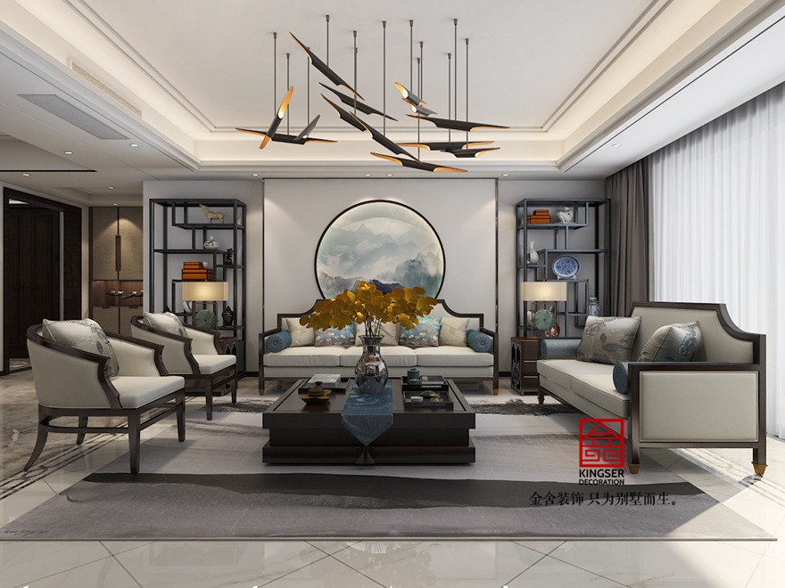 御河上院200平米裝修-新中式風格-客廳