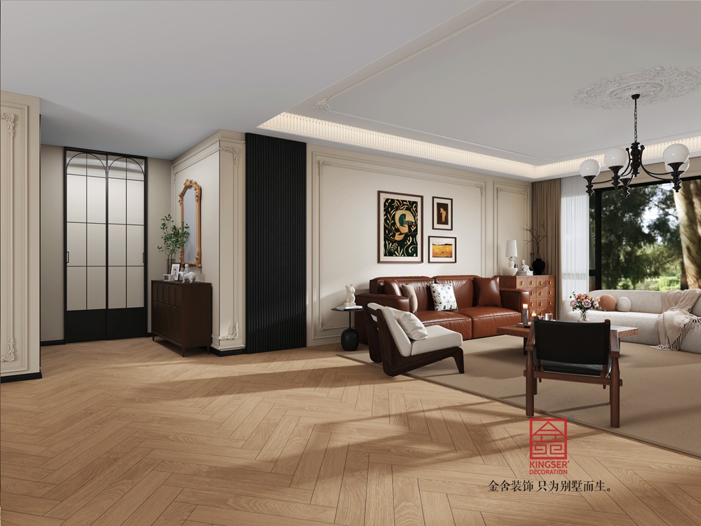 中海峯叁號院235平米復古美式風格裝修-客廳